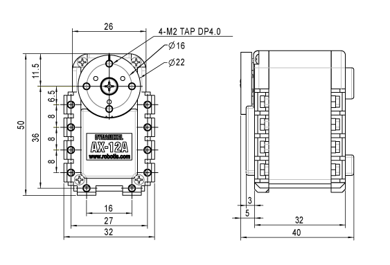 Dimensions de l'AX-12A